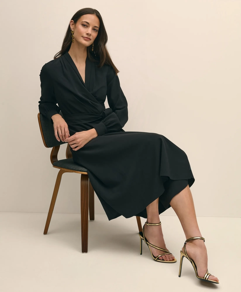 Fit-And-Flare Crepe Wrap Dress