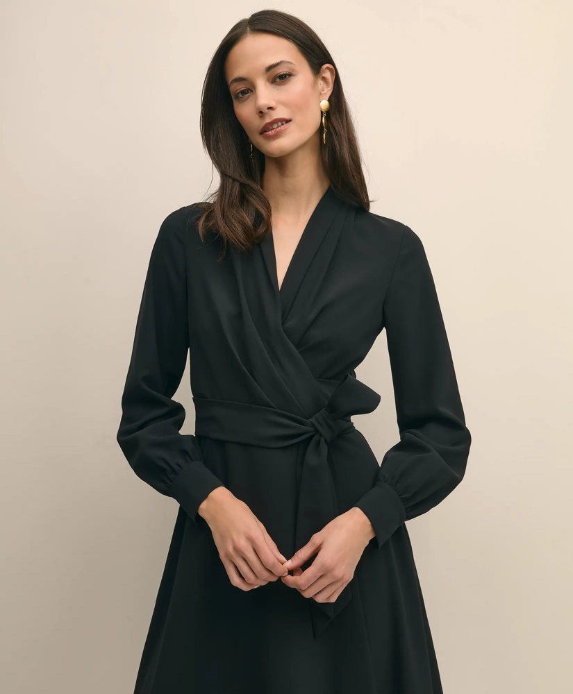 Fit-And-Flare Crepe Wrap Dress