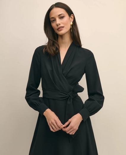 Fit-And-Flare Crepe Wrap Dress, image 3