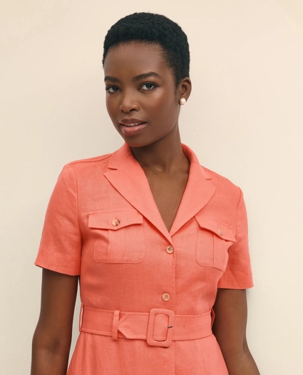 Linen A-Line Belted Shirt Dress, image 2