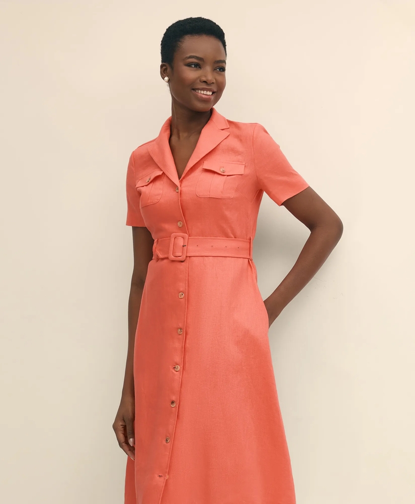 【2024最新作】 Linen A-Line Belted Shirt Dress ワンピース