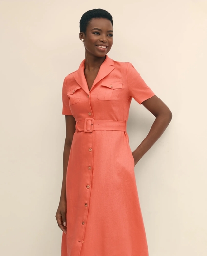Linen A-Line Belted Shirt Dress, image 3
