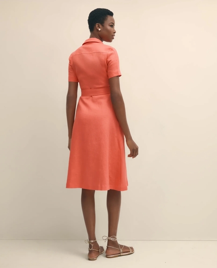 Linen A-Line Belted Shirt Dress, image 4