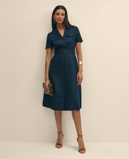 Linen A-Line Belted Shirt Dress, image 1
