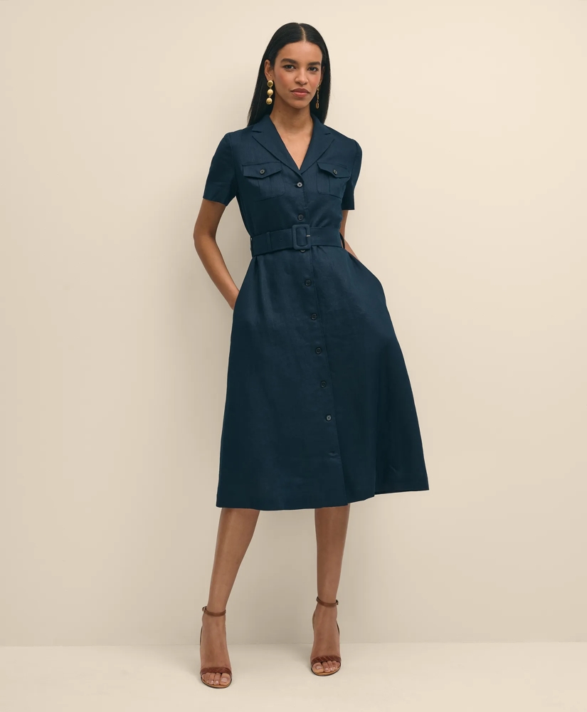 Linen A-Line Belted Shirt Dress, image 2