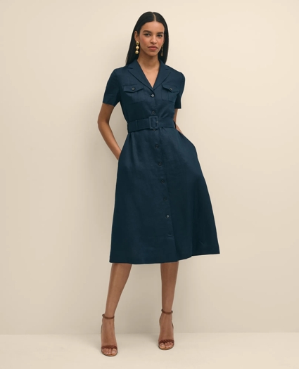 Linen A-Line Belted Shirt Dress, image 2
