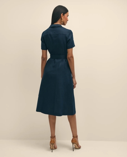 Linen A-Line Belted Shirt Dress, image 4