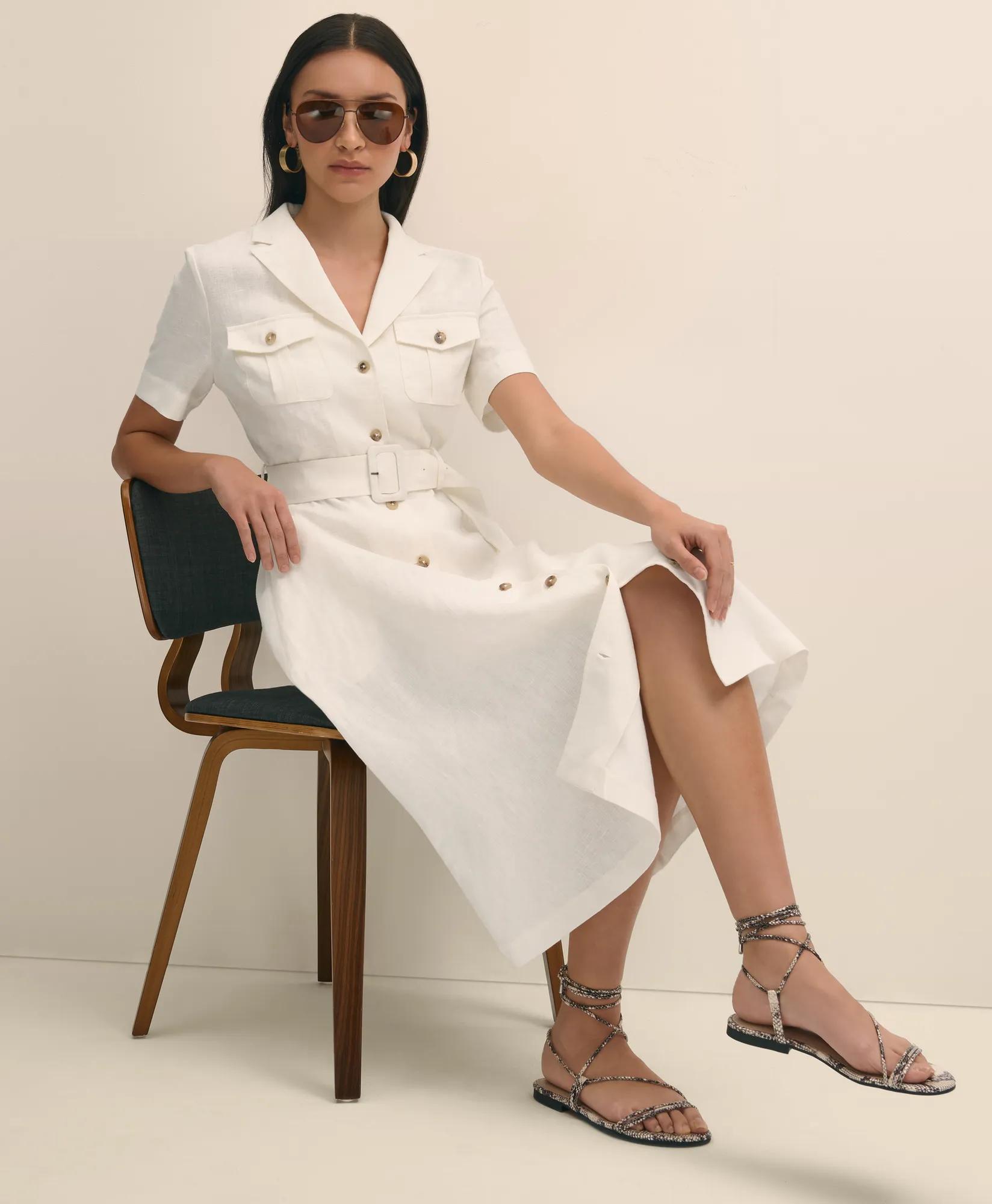 Linen A-Line Belted Shirt Dress