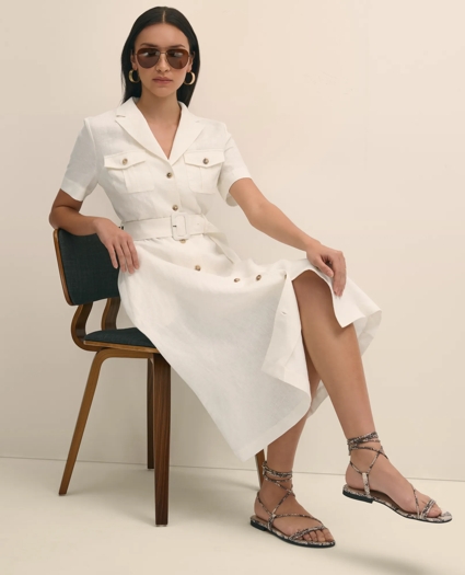 Linen A-Line Belted Shirt Dress, image 1