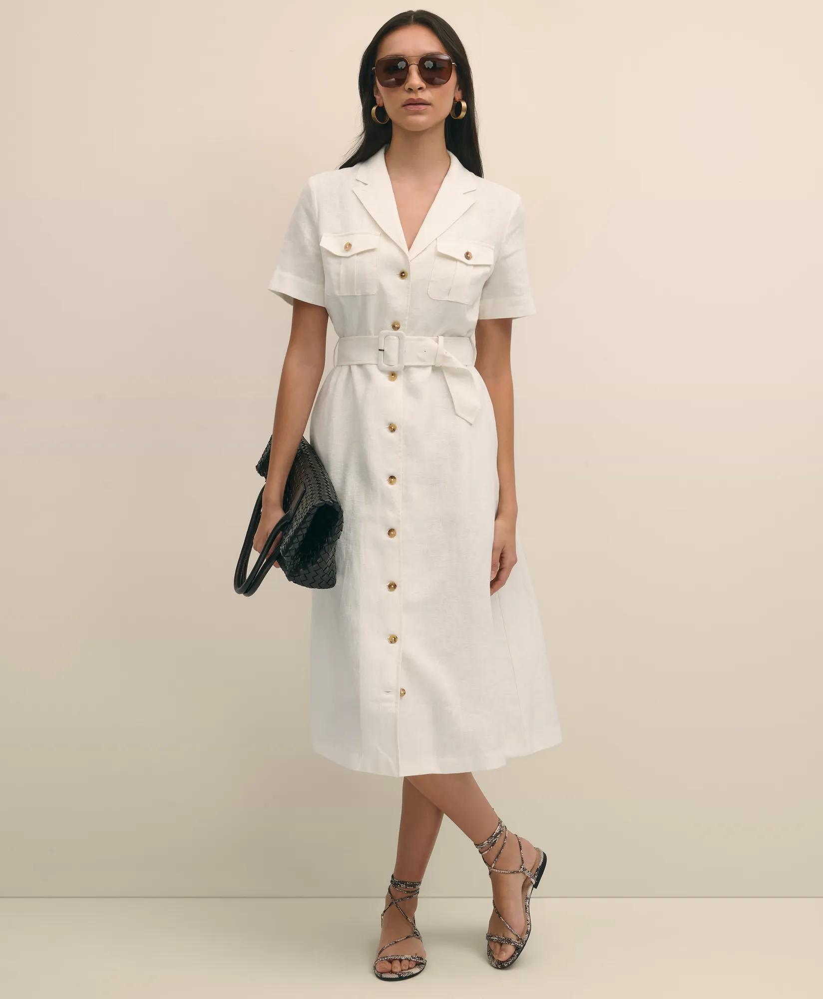 Linen A-Line Belted Shirt Dress