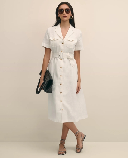 Linen A-Line Belted Shirt Dress, image 2