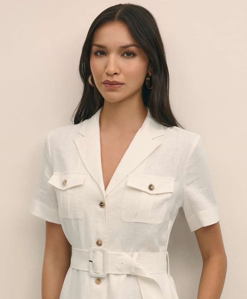 Linen A-Line Belted Shirt Dress, image 4