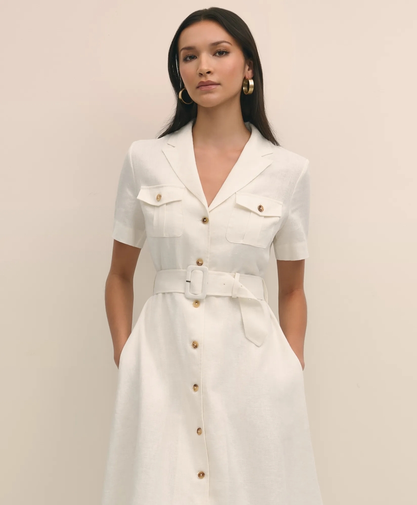 Linen A-Line Belted Shirt Dress, image 5