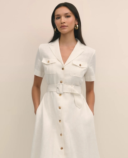 Linen A-Line Belted Shirt Dress, image 5
