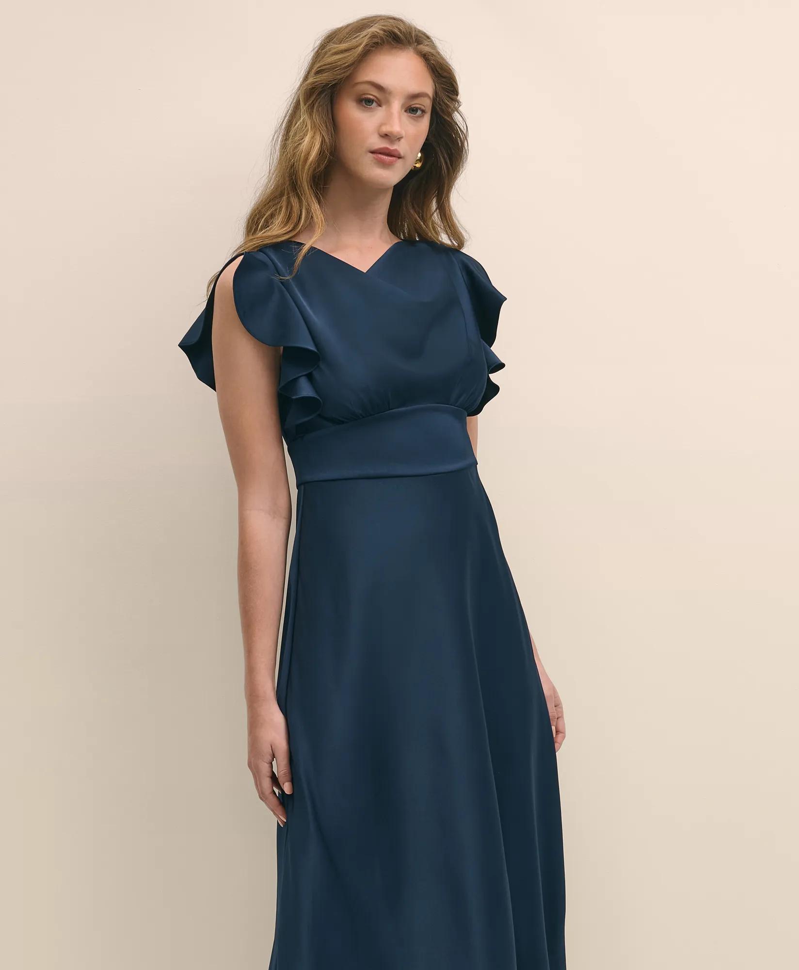 Crepe Butterfly Sleeve Maxi Dress - Navy