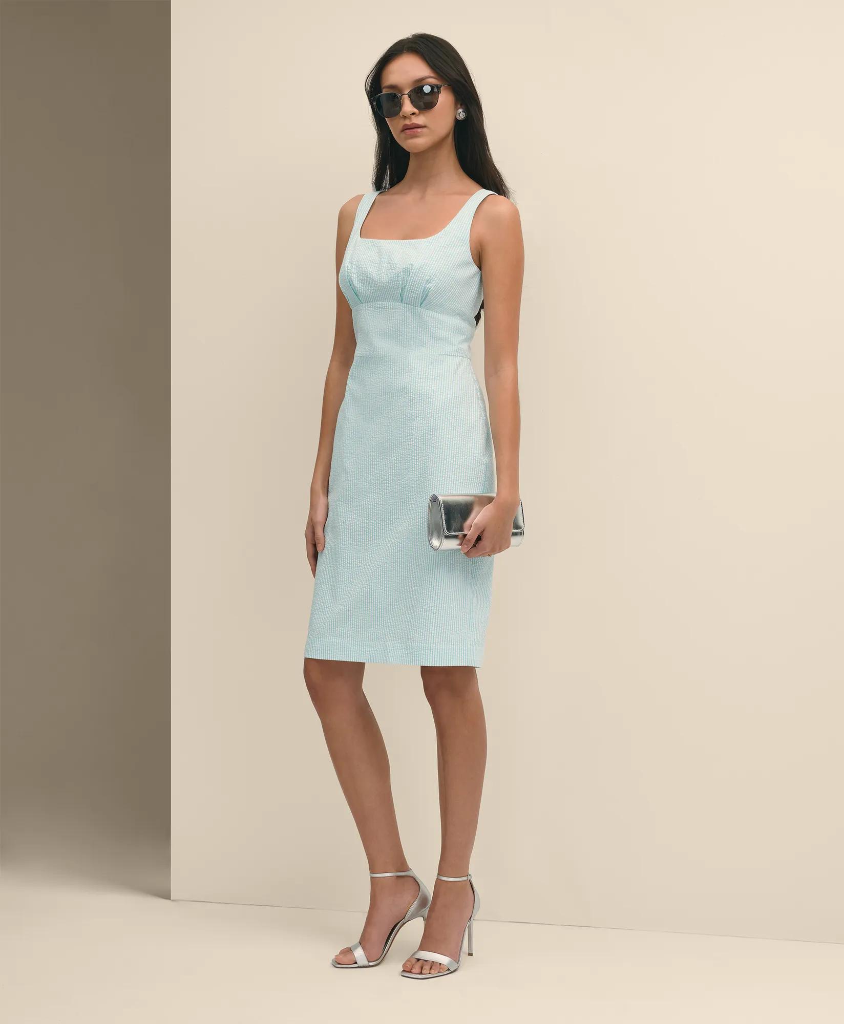 Cotton Blend Seersucker Sheath Dress