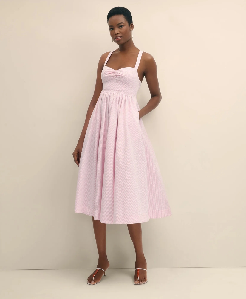 Cotton Blend Seersucker Fit-And-Flare Dress, image 4