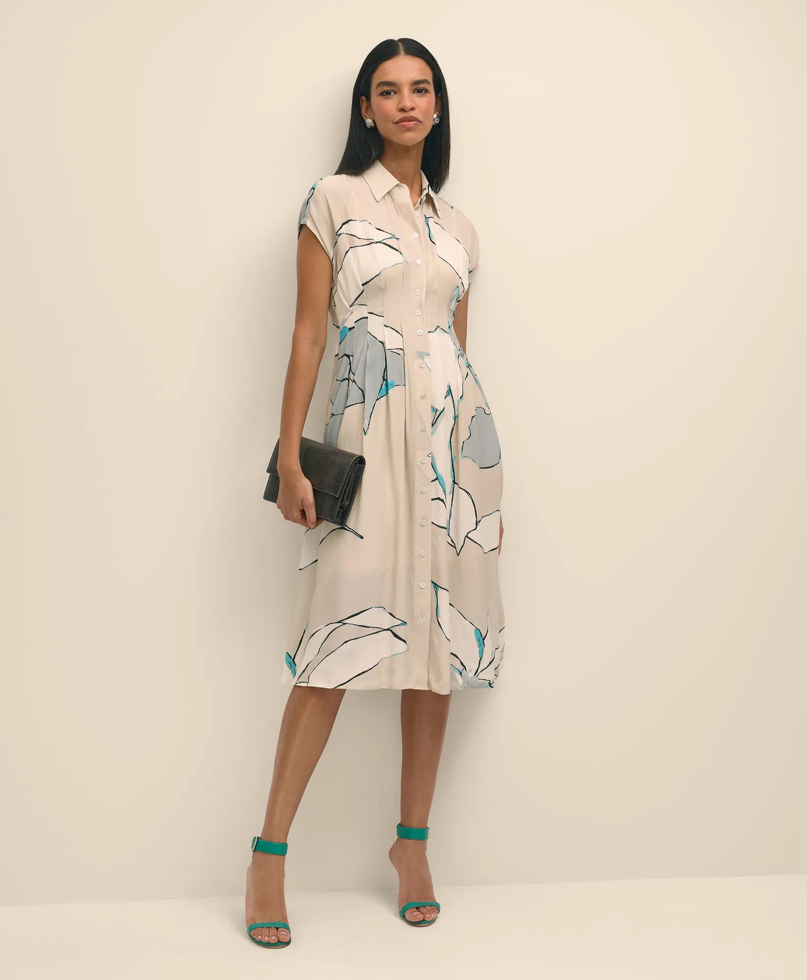 Crepe A-Line Abstract Print Shirt Dress
