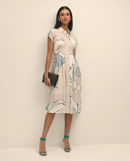 Crepe A-Line Abstract Print Shirt Dress, image 1