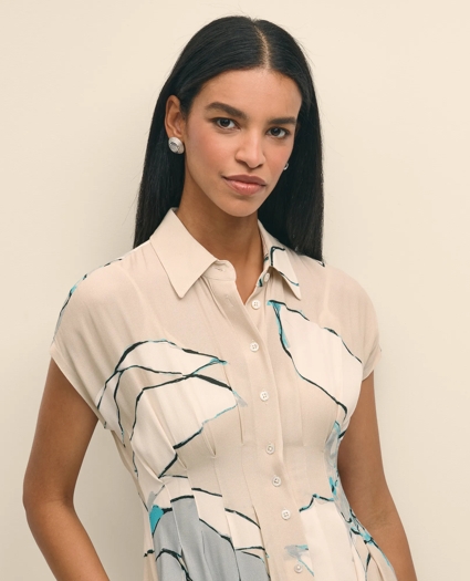 Crepe A-Line Abstract Print Shirt Dress, image 2
