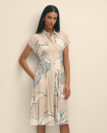 Crepe A-Line Abstract Print Shirt Dress, image 3