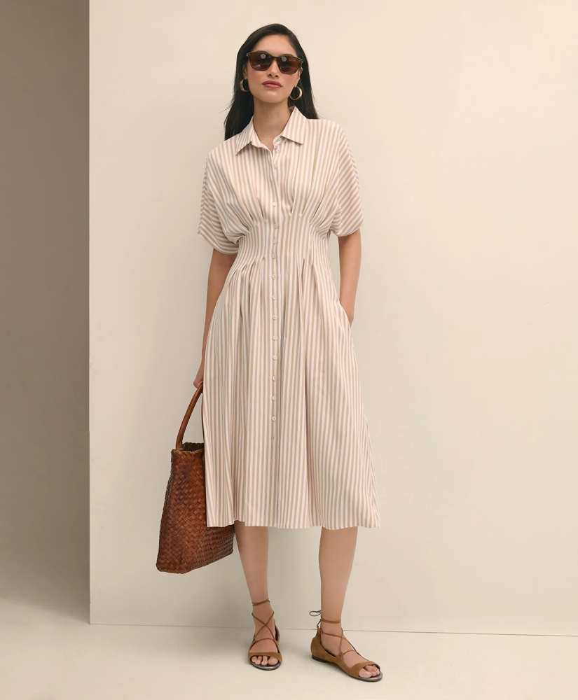 Striped Pleated Fit-And-Flare Shirt Dress