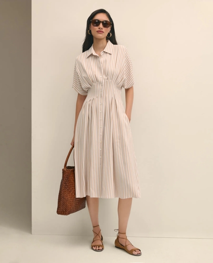 Striped Pleated Fit-And-Flare Shirt Dress, image 1