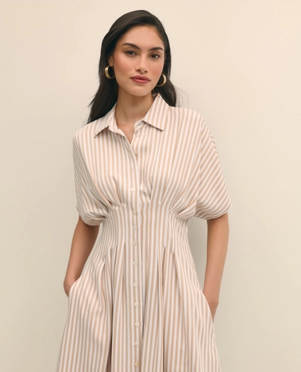 Striped Pleated Fit-And-Flare Shirt Dress, image 2