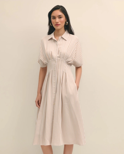 Striped Pleated Fit-And-Flare Shirt Dress, image 3