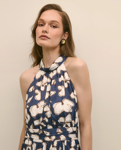 Halter Dress in Abstract Floral Print, image 3
