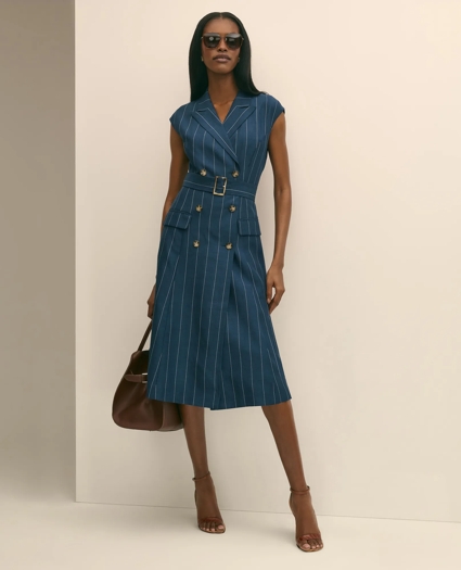 Linen Blend Pinstripe Trench Dress, image 1