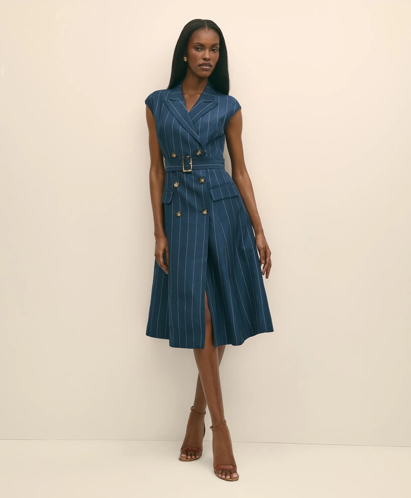 Linen Blend Pinstripe Trench Dress, image 2