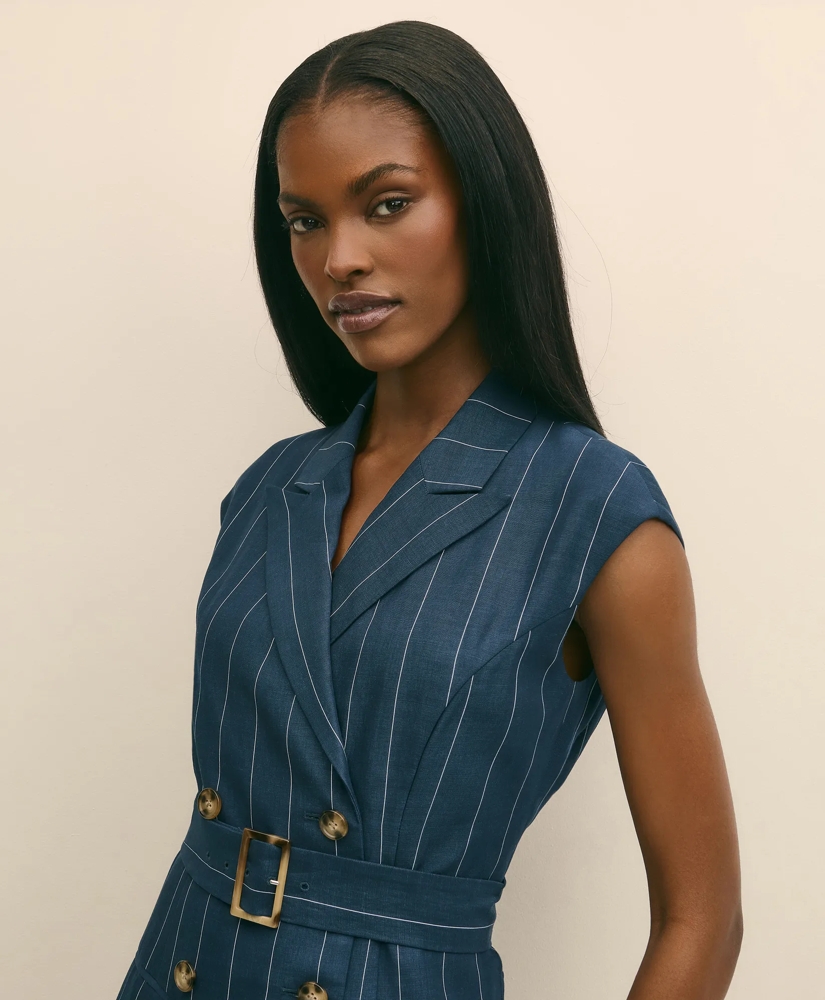 Linen Blend Pinstripe Trench Dress, image 3
