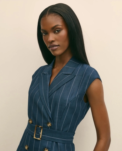 Linen Blend Pinstripe Trench Dress, image 3