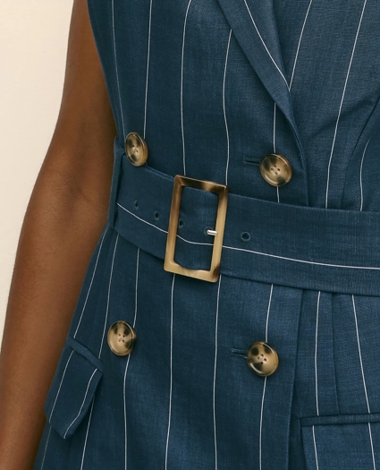 Linen Blend Pinstripe Trench Dress, image 5