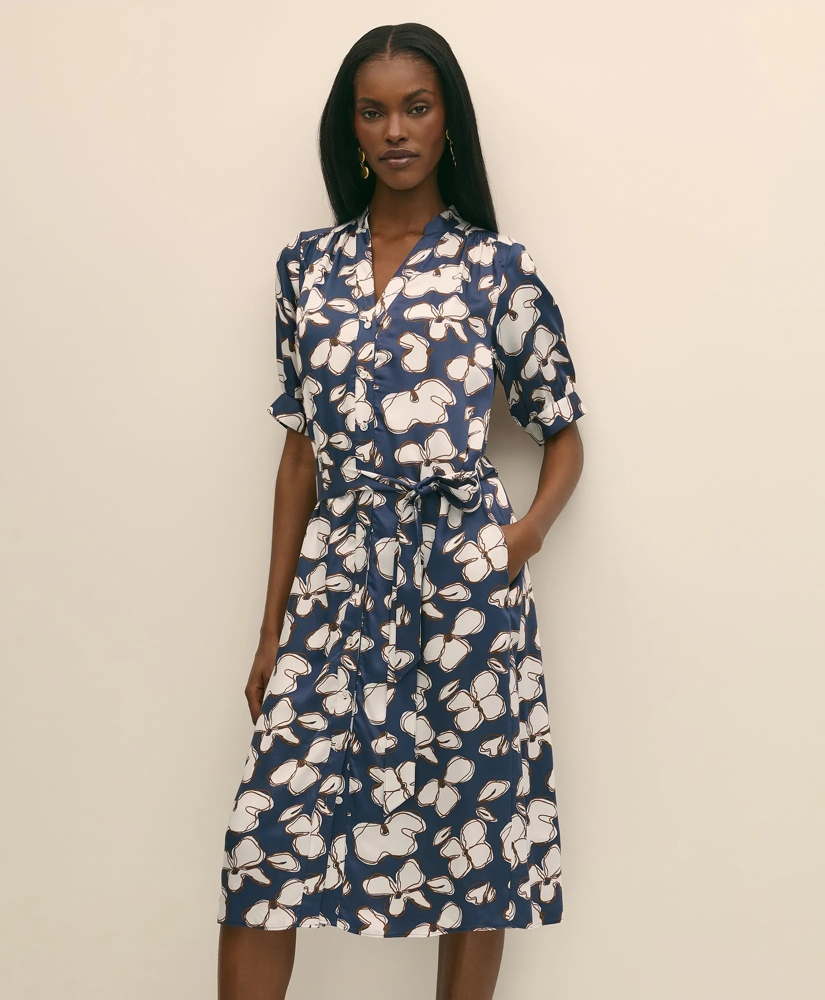 Belted Modal Shirt Dress in Abstract Floral Print, image 2