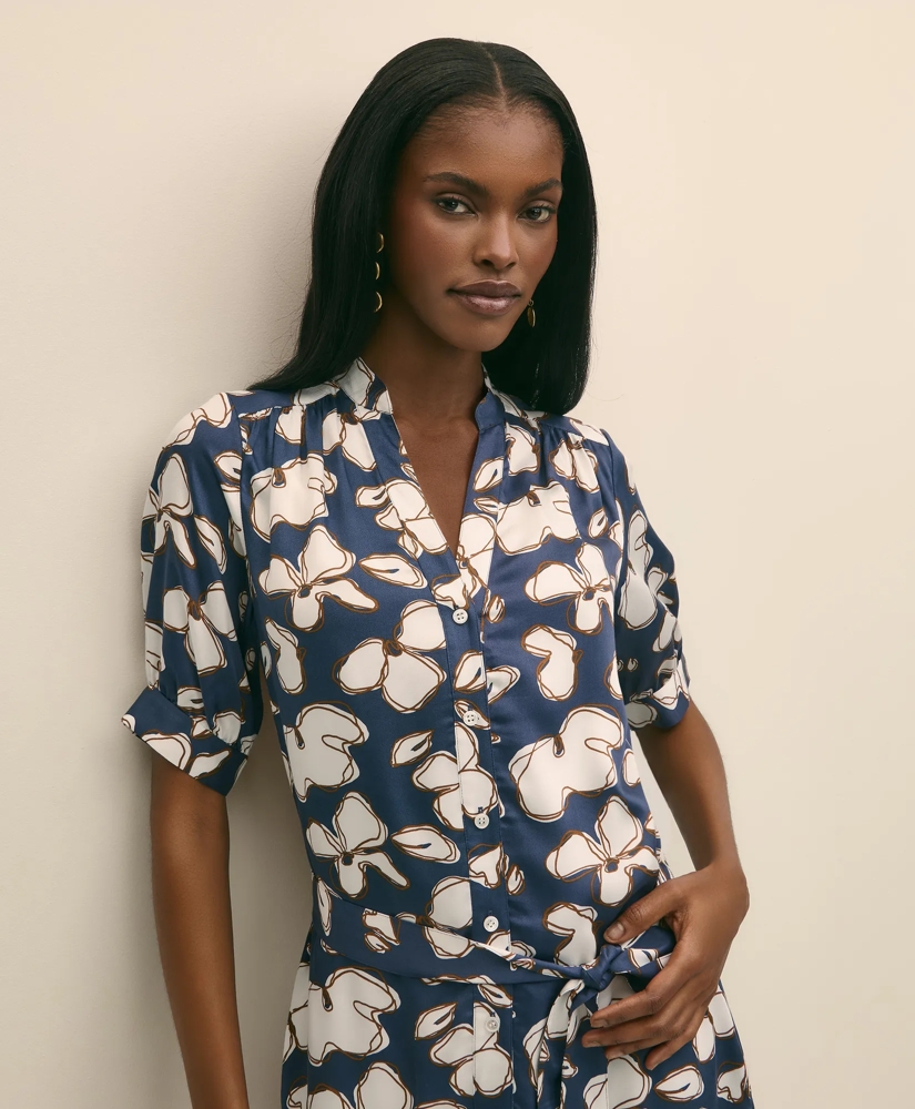 Belted Modal Shirt Dress in Abstract Floral Print, image 3
