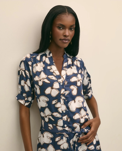Belted Modal Shirt Dress in Abstract Floral Print, image 3