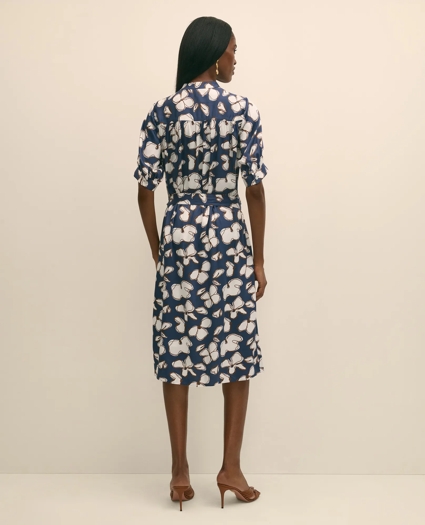 Belted Modal Shirt Dress in Abstract Floral Print, image 4