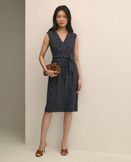 Georgette Crepe Abstract Print Faux-Wrap Dress, image 1
