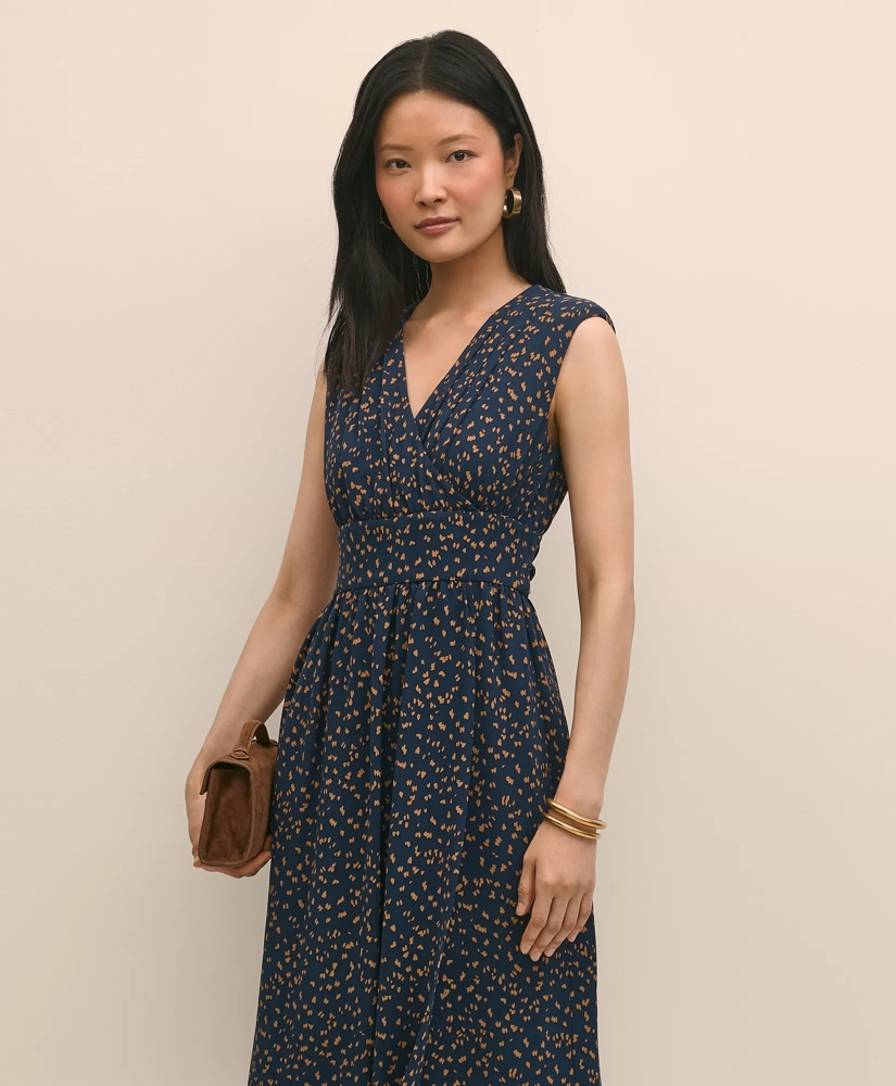Georgette Crepe Abstract Print Faux-Wrap Dress, image 2