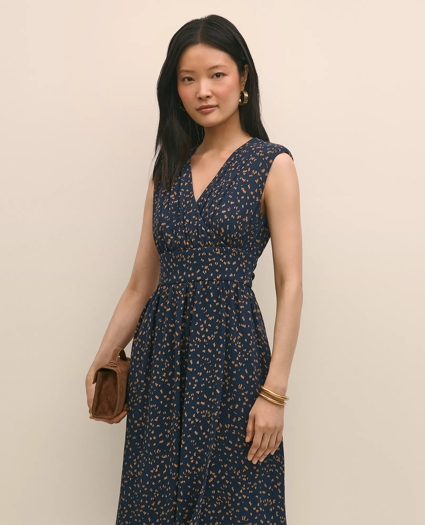 Georgette Crepe Abstract Print Faux-Wrap Dress, image 2