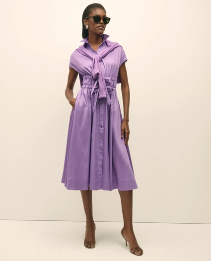 Cotton Smocked Waist Cap-Sleeve Shirt Dress, image 1