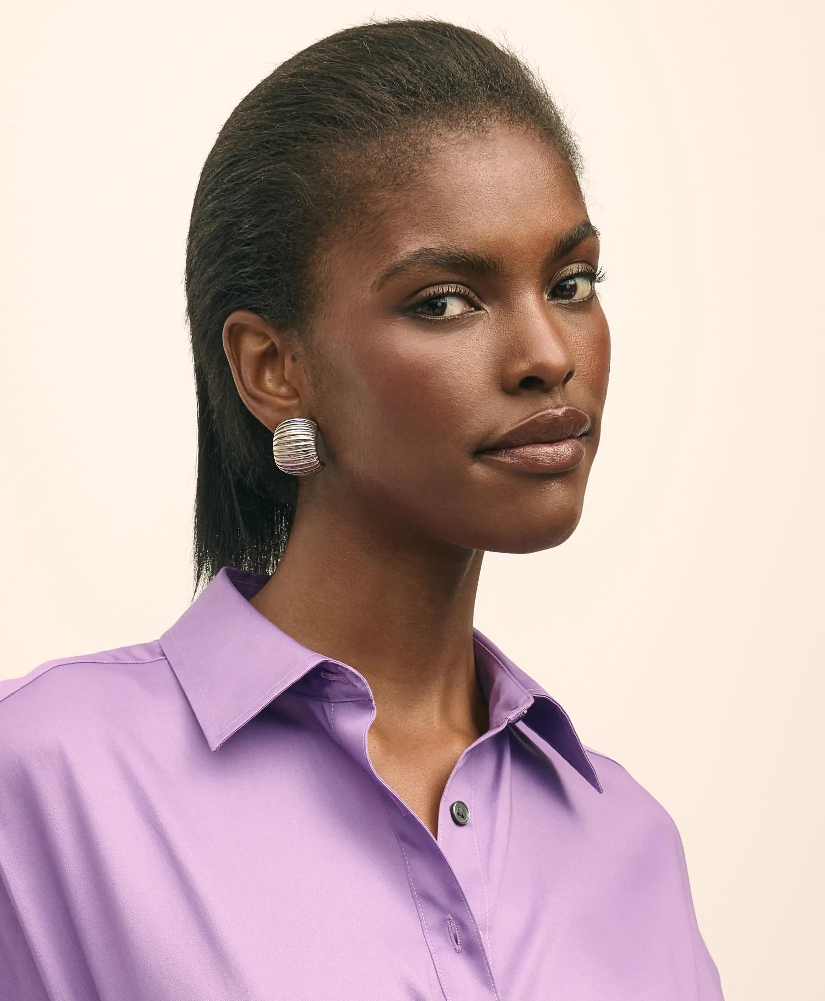 Cotton Smocked Waist Cap-Sleeve Shirt Dress