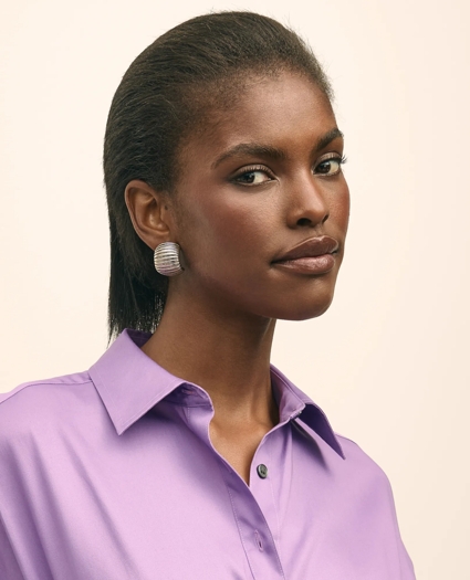 Cotton Smocked Waist Cap-Sleeve Shirt Dress, image 2