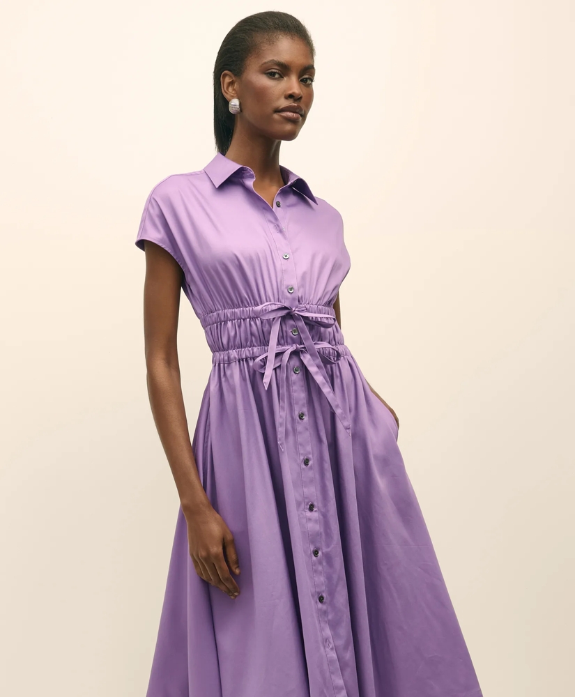 Cotton Smocked Waist Cap-Sleeve Shirt Dress, image 3