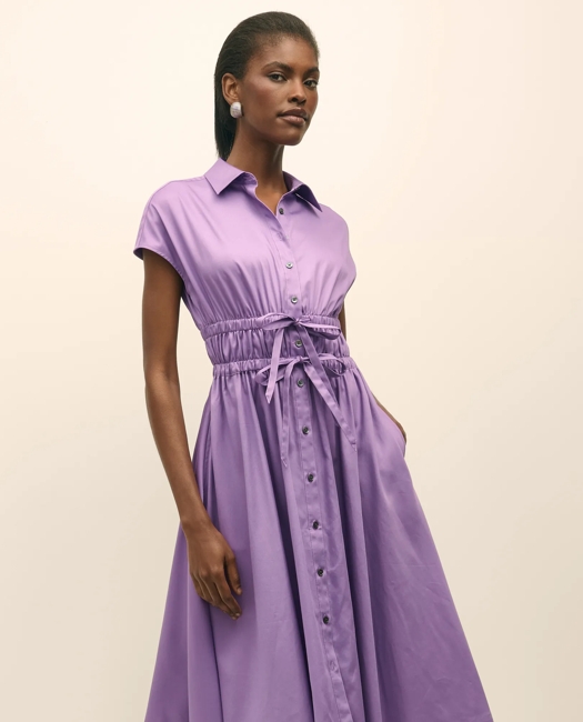 Cotton Smocked Waist Cap-Sleeve Shirt Dress