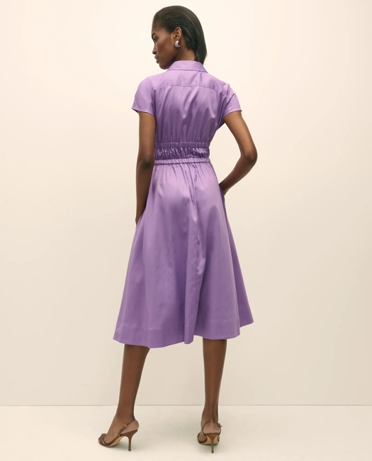 Cotton Smocked Waist Cap-Sleeve Shirt Dress