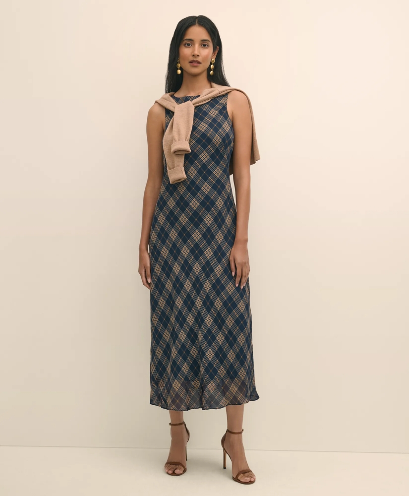 Crinkle Chiffon Plaid Maxi Dress
