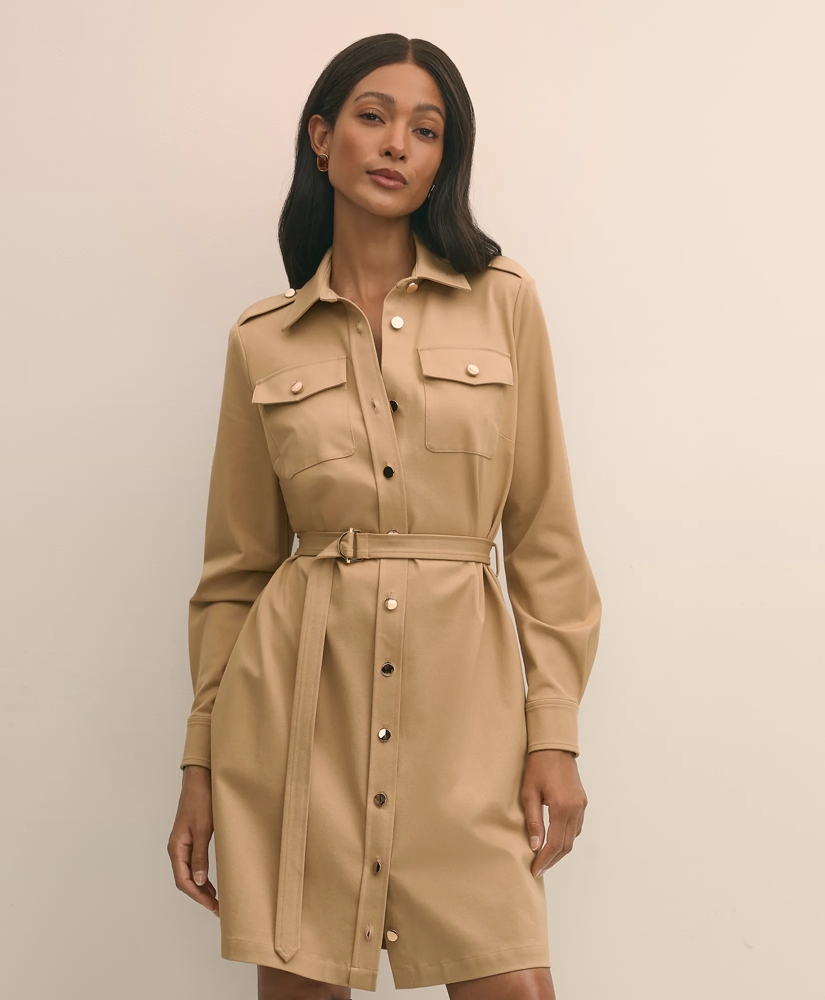 Cotton Blend Twill Belted Shirt Dress